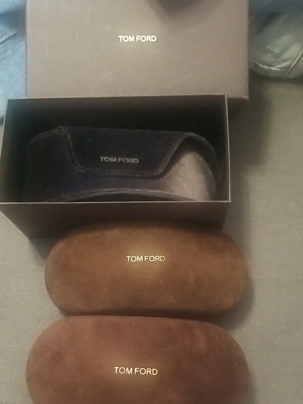 Tom Ford Brown Velvet Sunglass Cases with Black Box